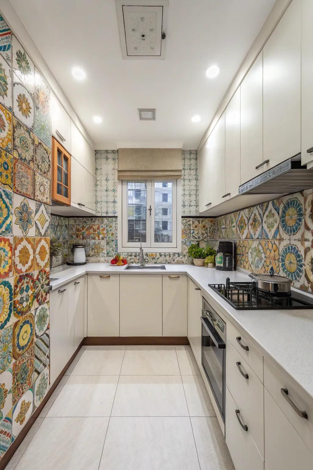 A striking wall covering can inject color and character into your cooking area.