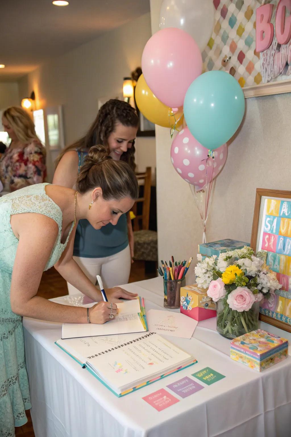 An interactive guest registry station filled with heartfelt messages.