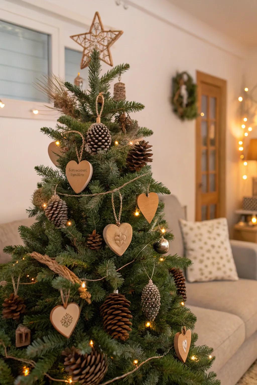 Natural components infuse warmth and rustic allure to your Valentine's tree.