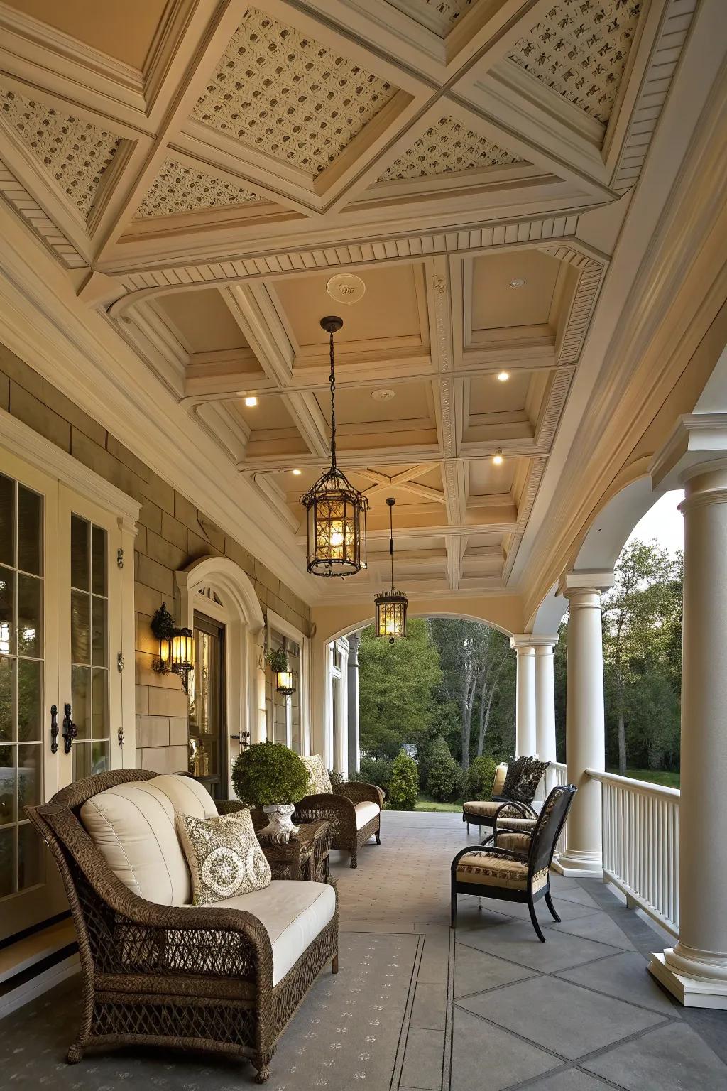 Incorporate sophistication through a coffered overhead.