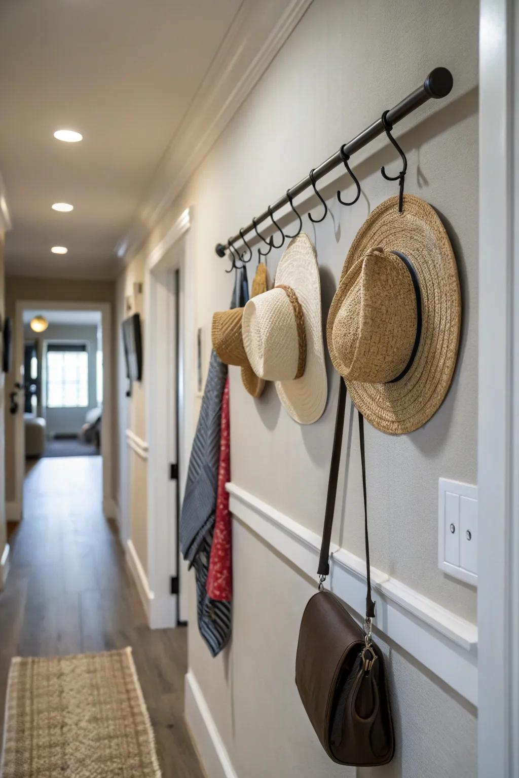 An easy-access hat display using a wall rod