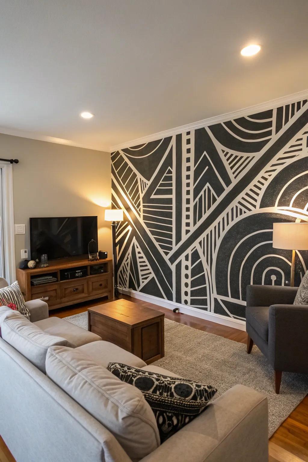 Accept timeless elegance using a black and white mural.