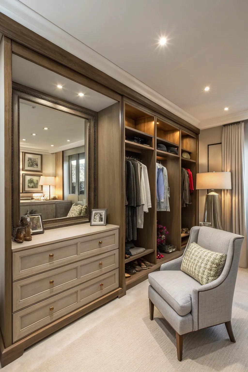 A closet featuring a cozy dressing zone.