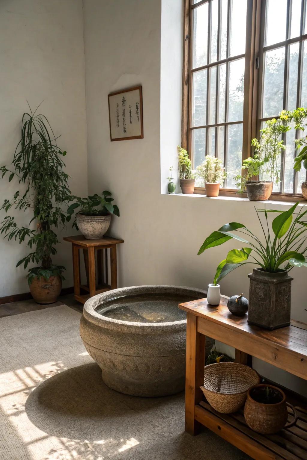 An understated water bowl lends elegance and calm.