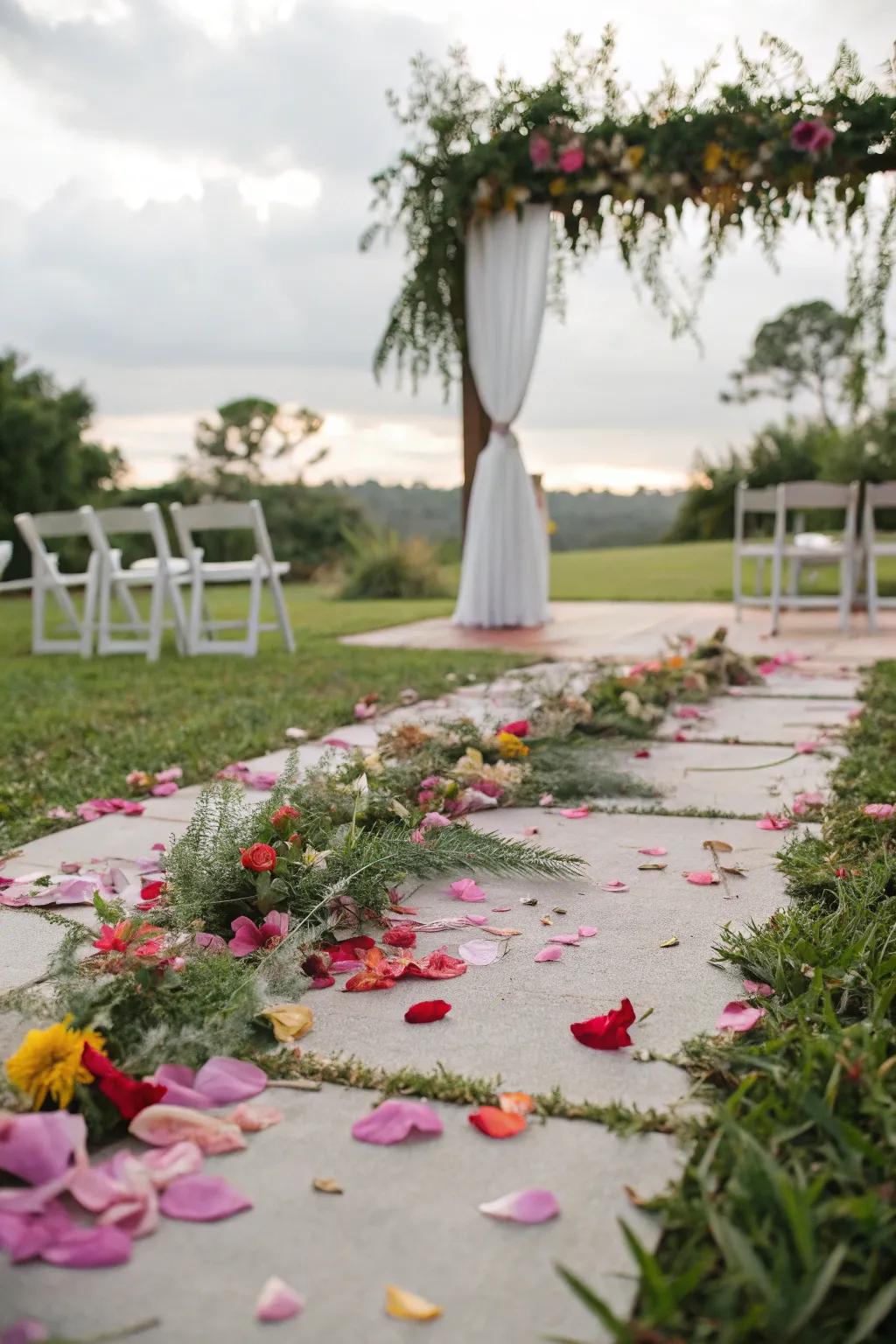 An eco-conscious exit toss featuring flower petals and herbs, adding a natural touch to the celebration.