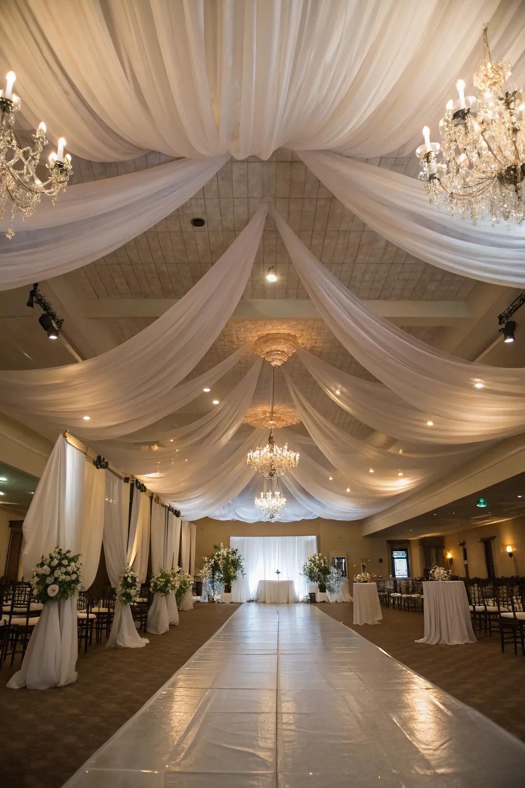 Transform your venue's ceiling with billowing 'mist' of fabric.