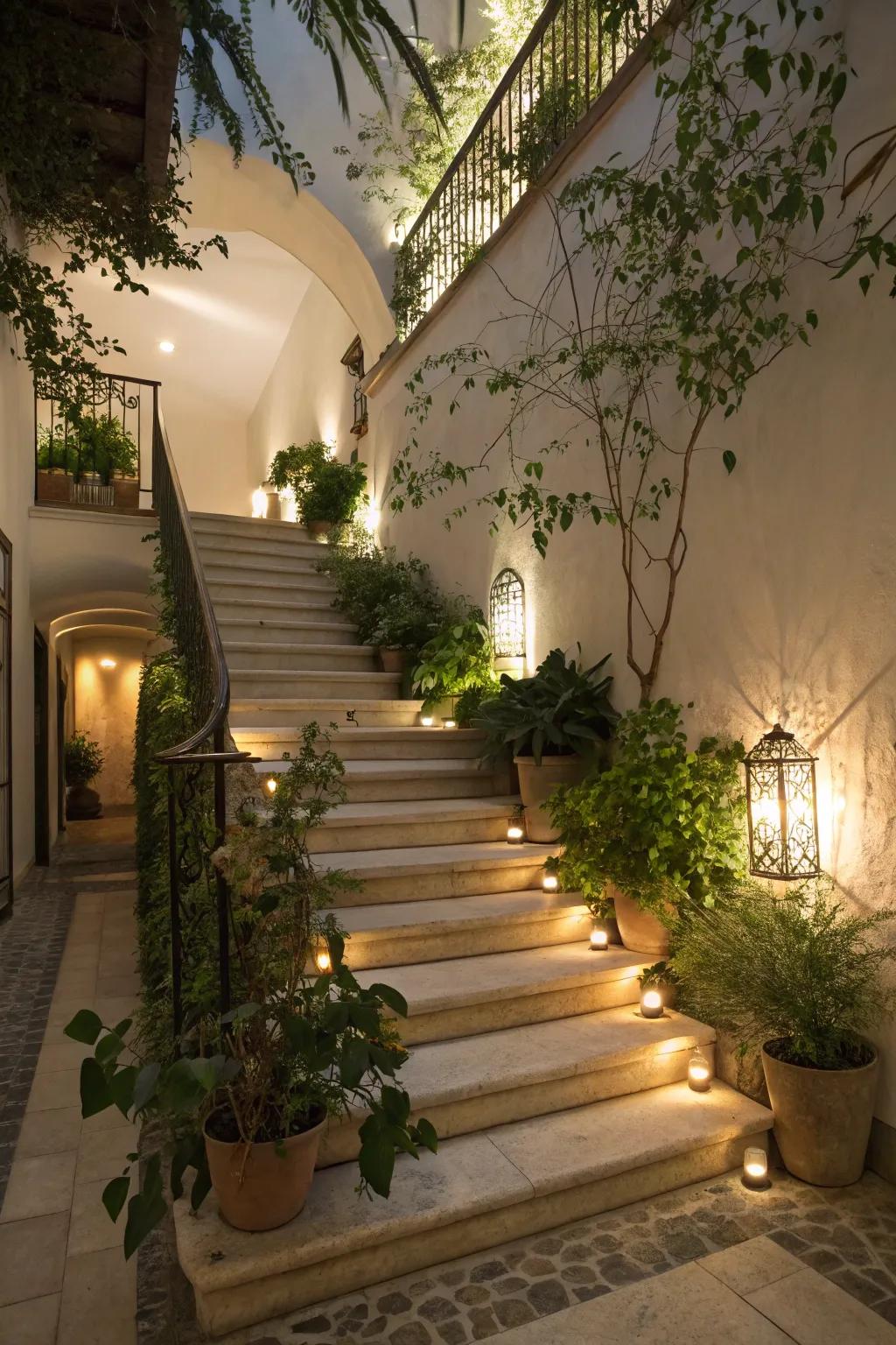 A sensation akin to a route in a garden introduces the invigorating quality of the outdoors to this staircase.