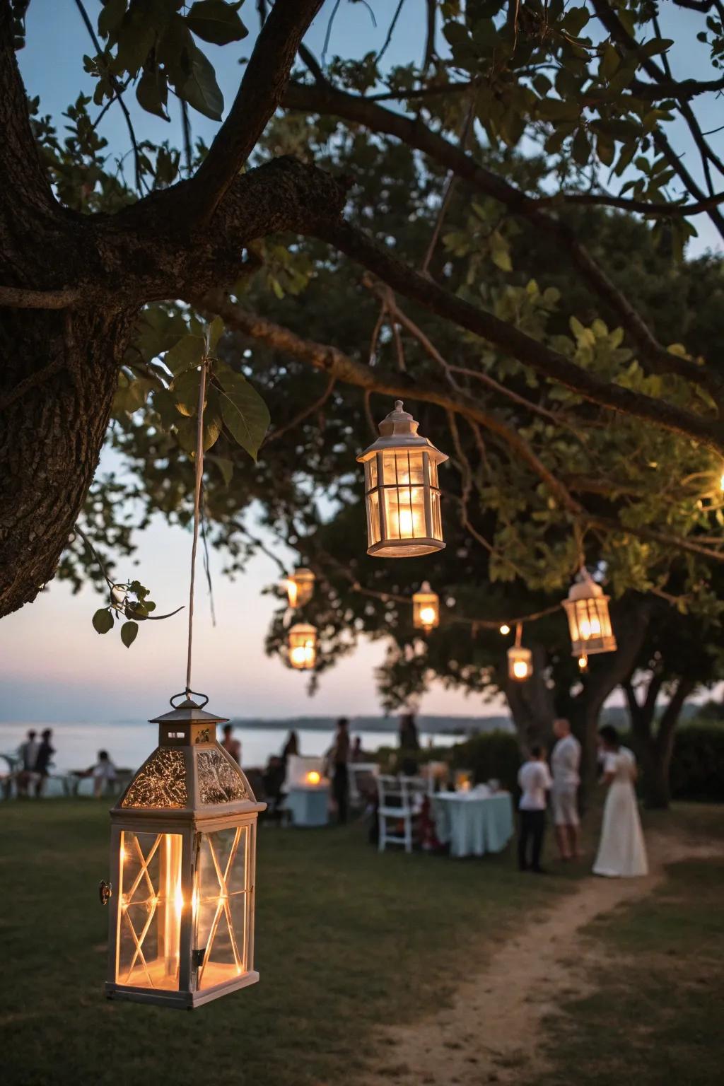 Vintage lamps cast a warm, welcoming gleam.