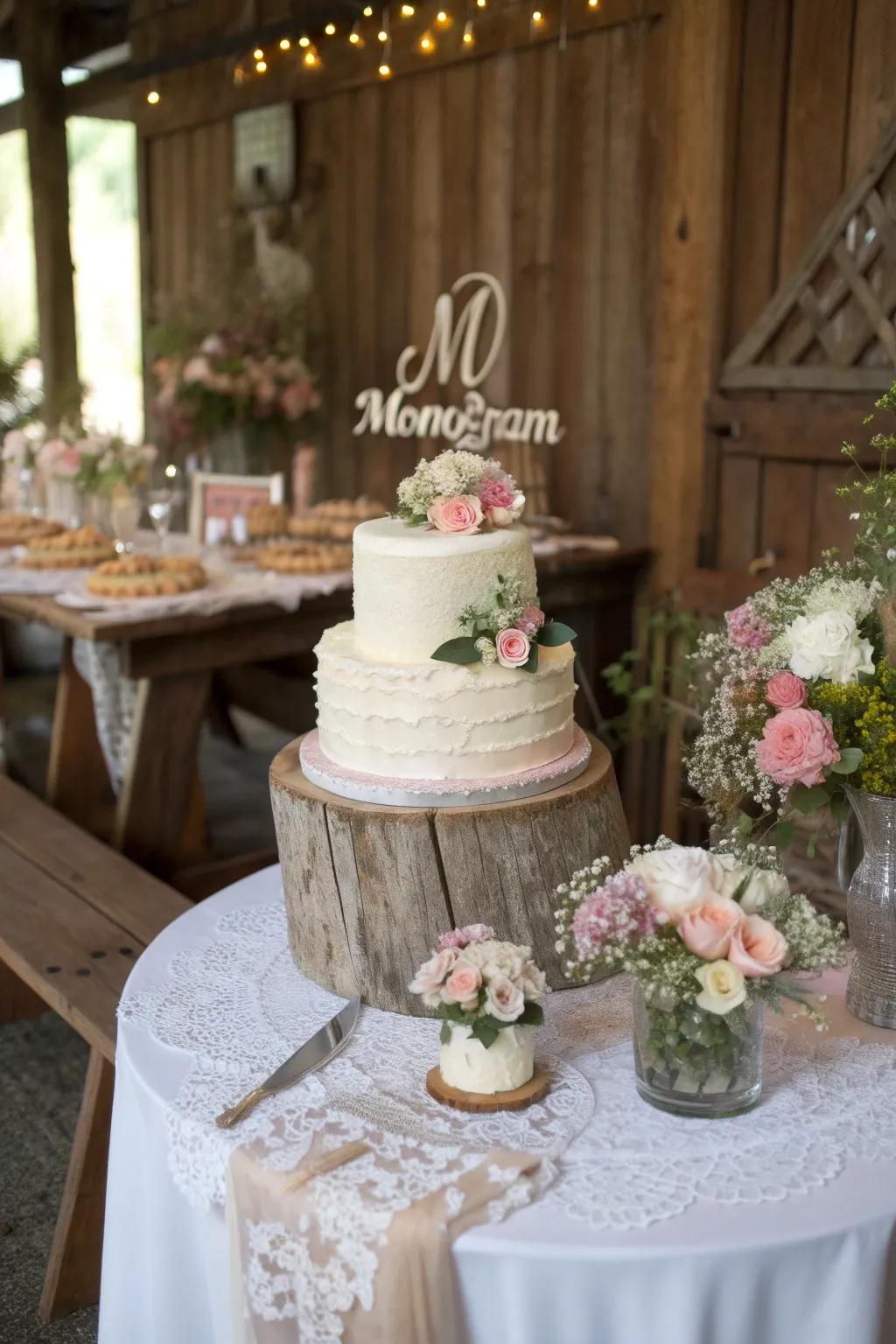 Cake with an elegant nameplate decoration.