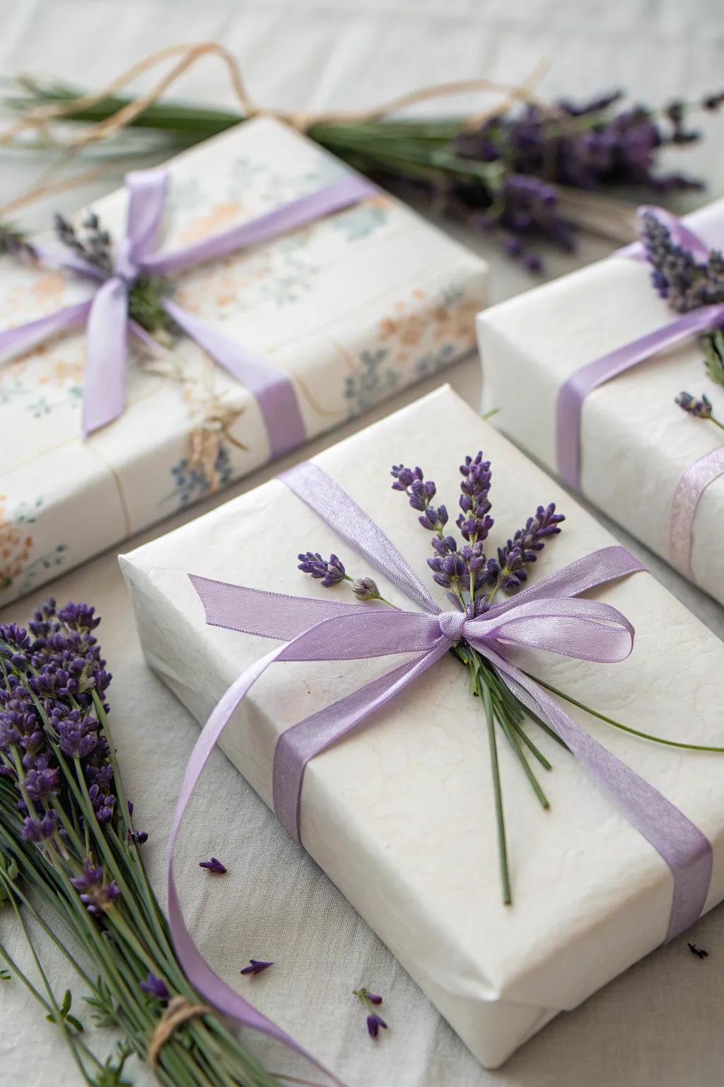 Elevate your presents with lavender décor.