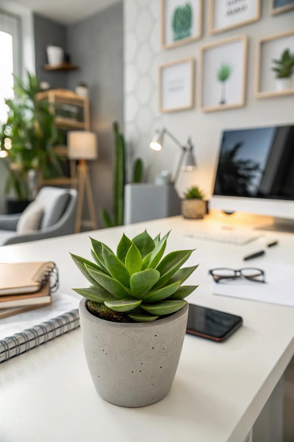 A small potted plant for a hint of nature and vitality.
