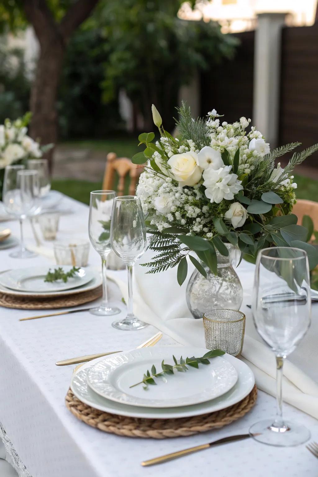 An icy table setting conveys elegance and continuity to your holiday theme.