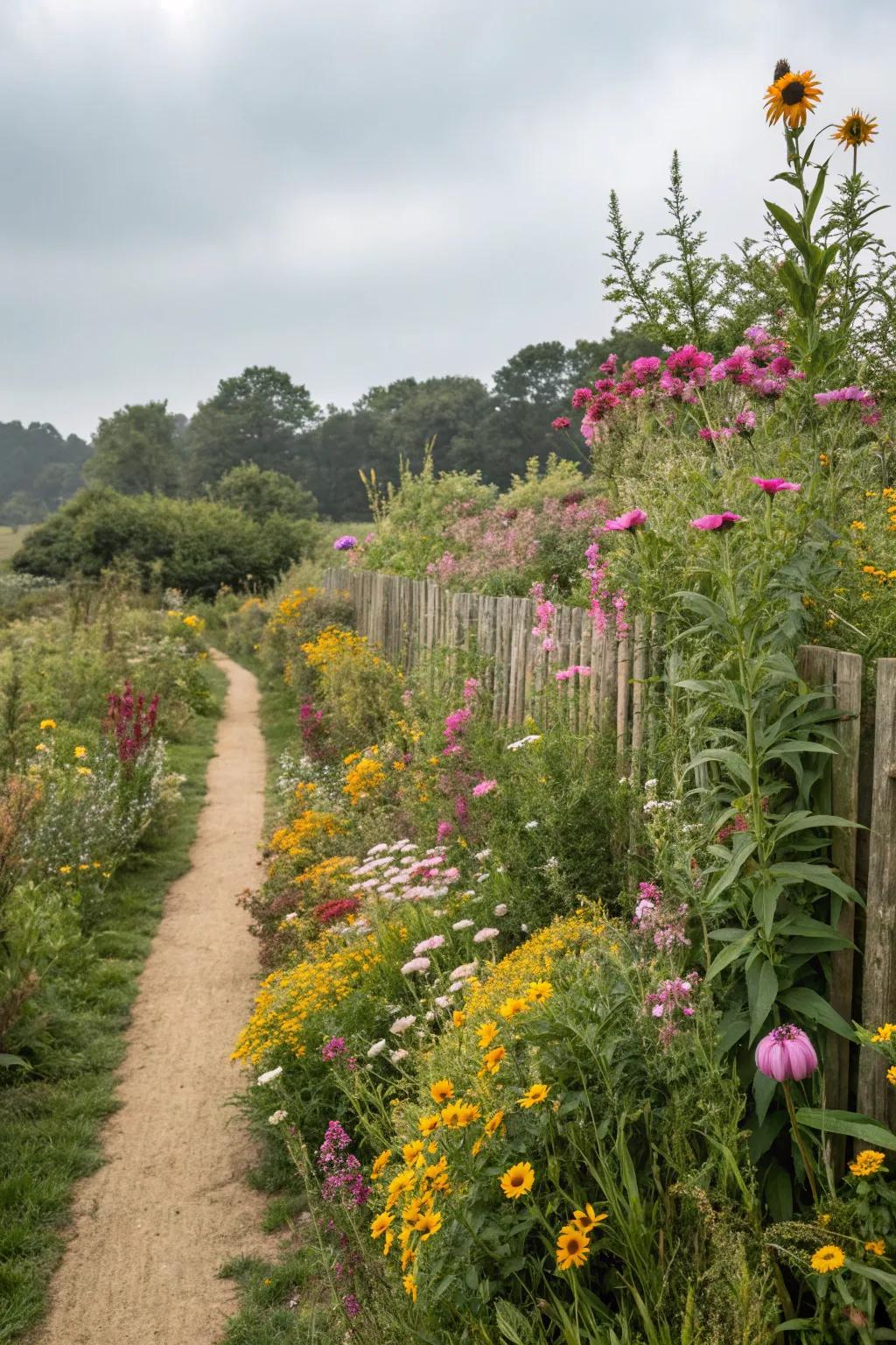 A natural privacy screen crafted from tall, abundant wildflowers.