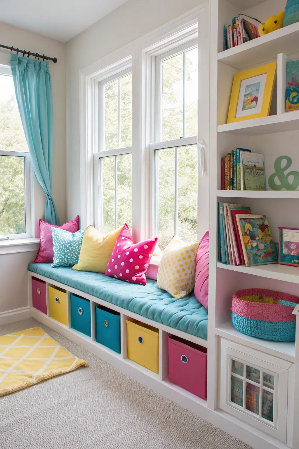 A welcoming and fun window nook for kids.