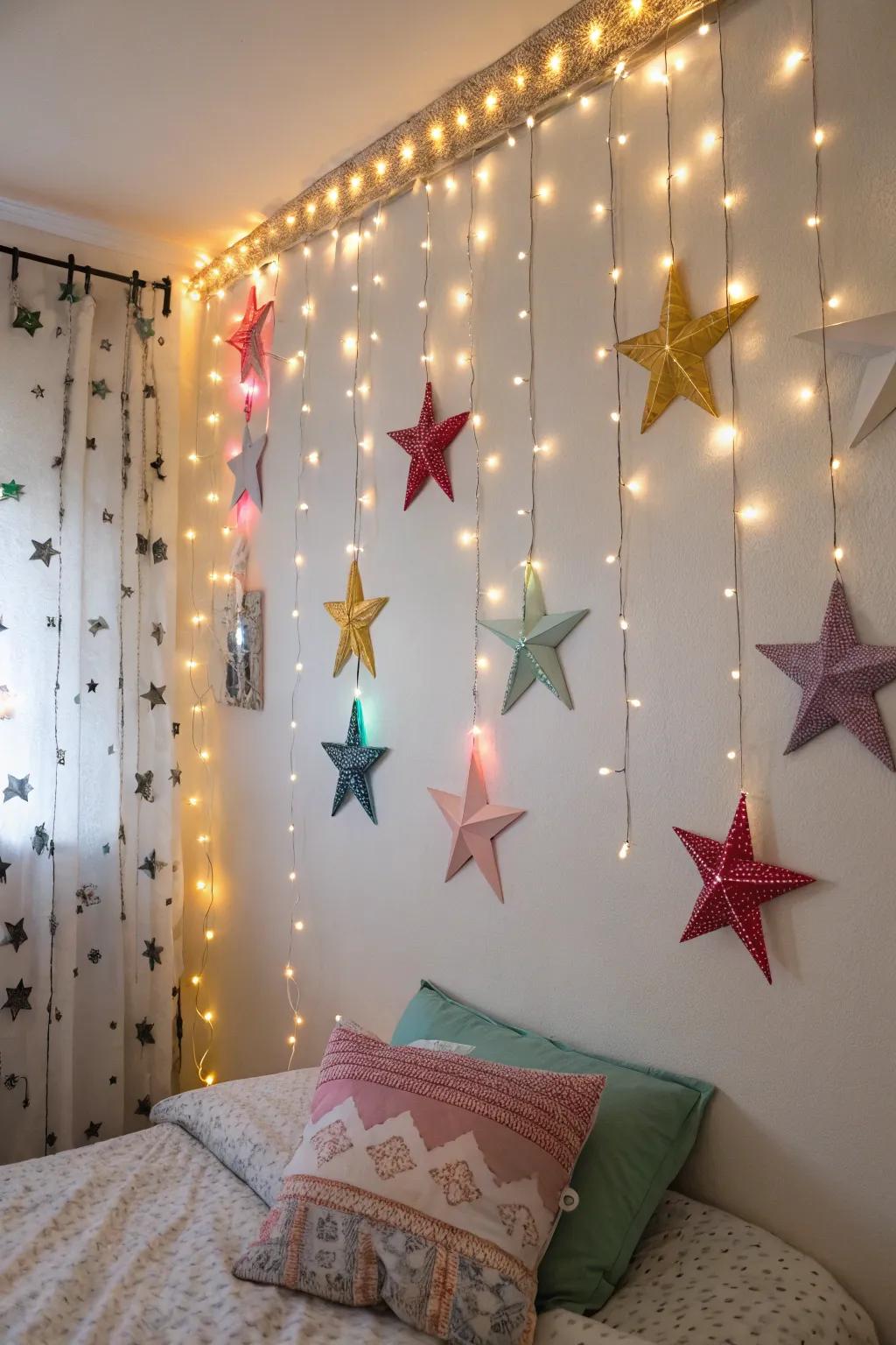 Star ornaments contribute a magical and celestial vibe.