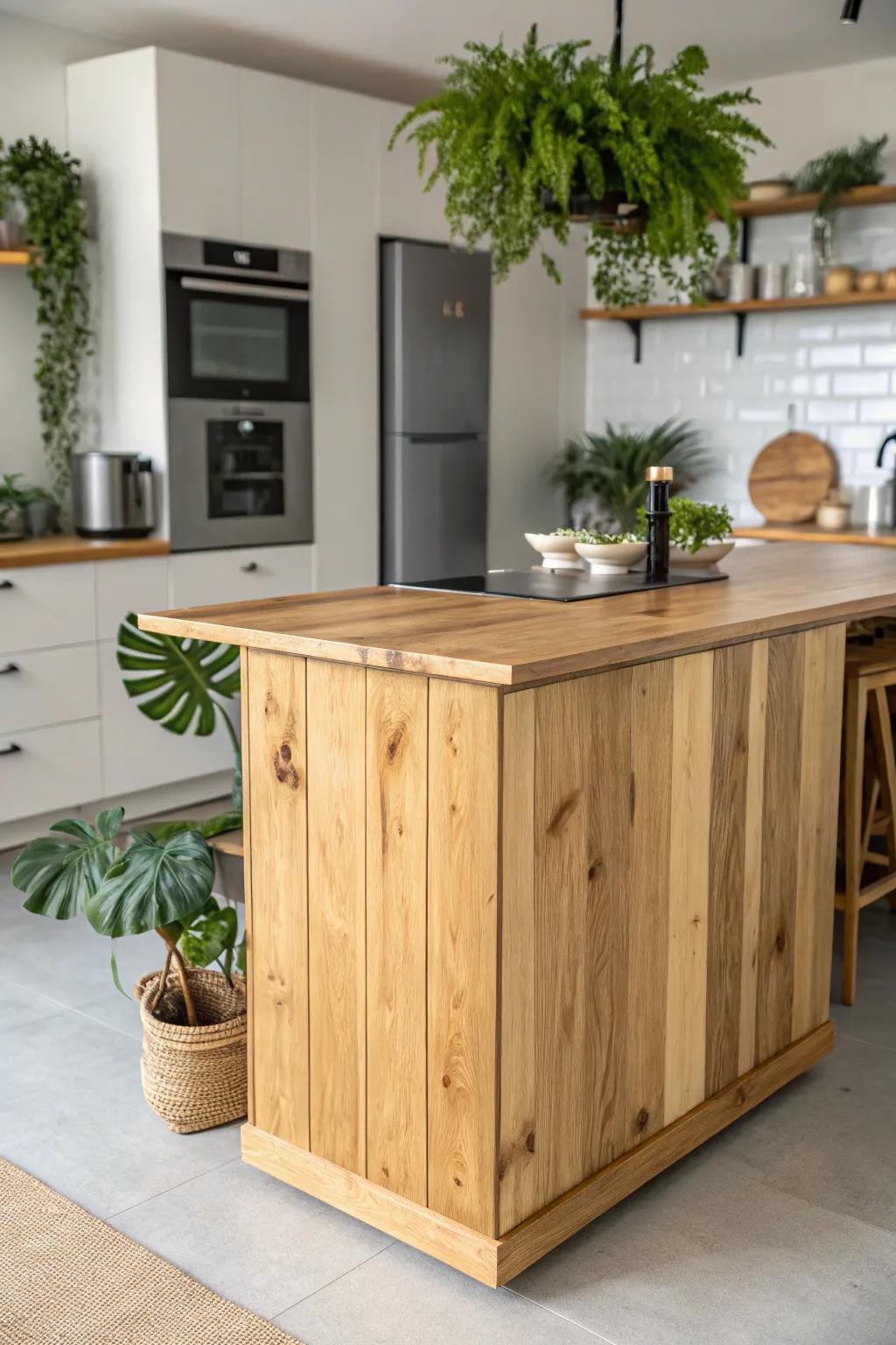 An eco-friendly island blends sustainability with style.