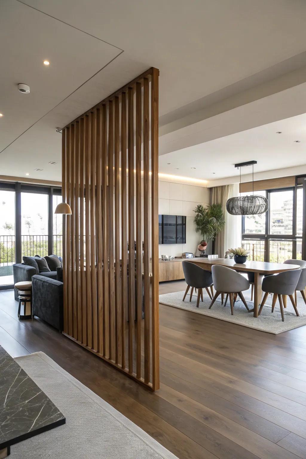 Characterize your area via a chic timber strip room partition.
