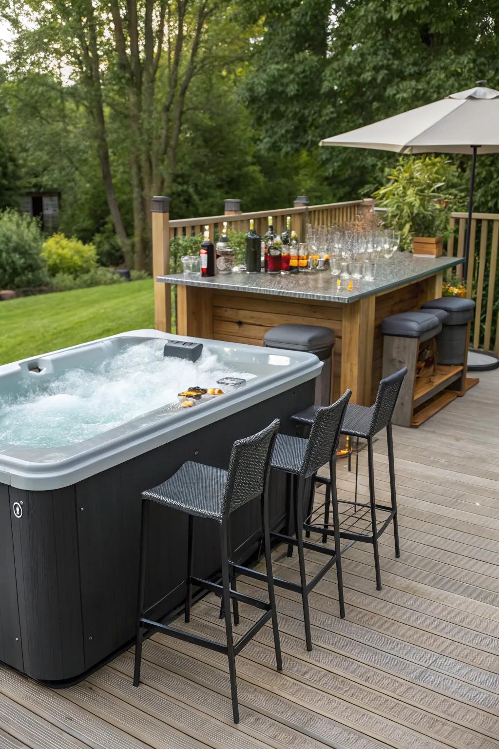 An outdoor bar appends ease and enjoyment to your personal spa venture.