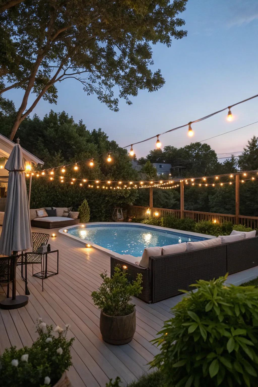 Subtle illumination transforms your pool deck into a nighttime oasis.