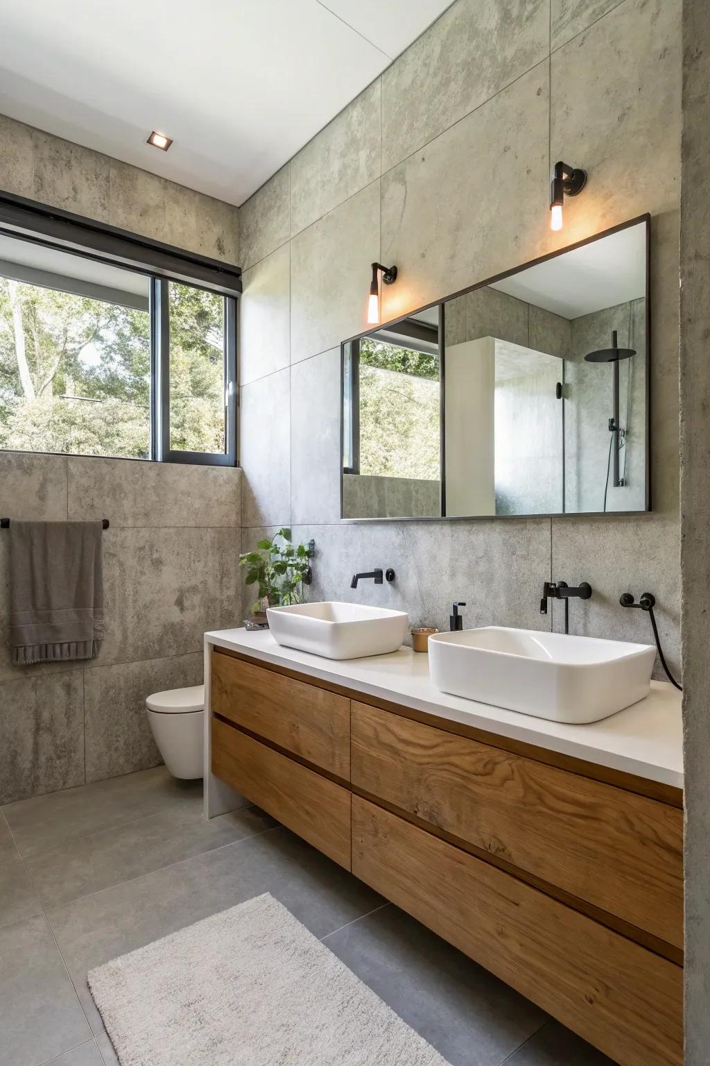 An understated concrete look provides sophistication and simplicity.