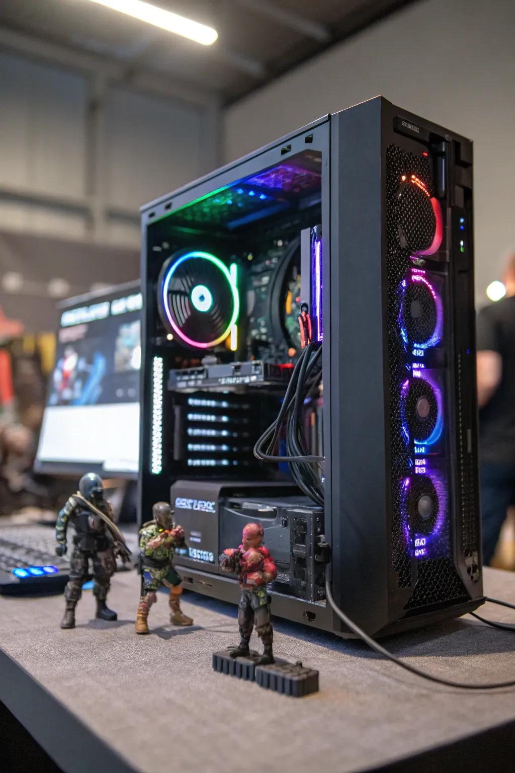 Converge tech with collectibles employing a personal computer housing presentation.