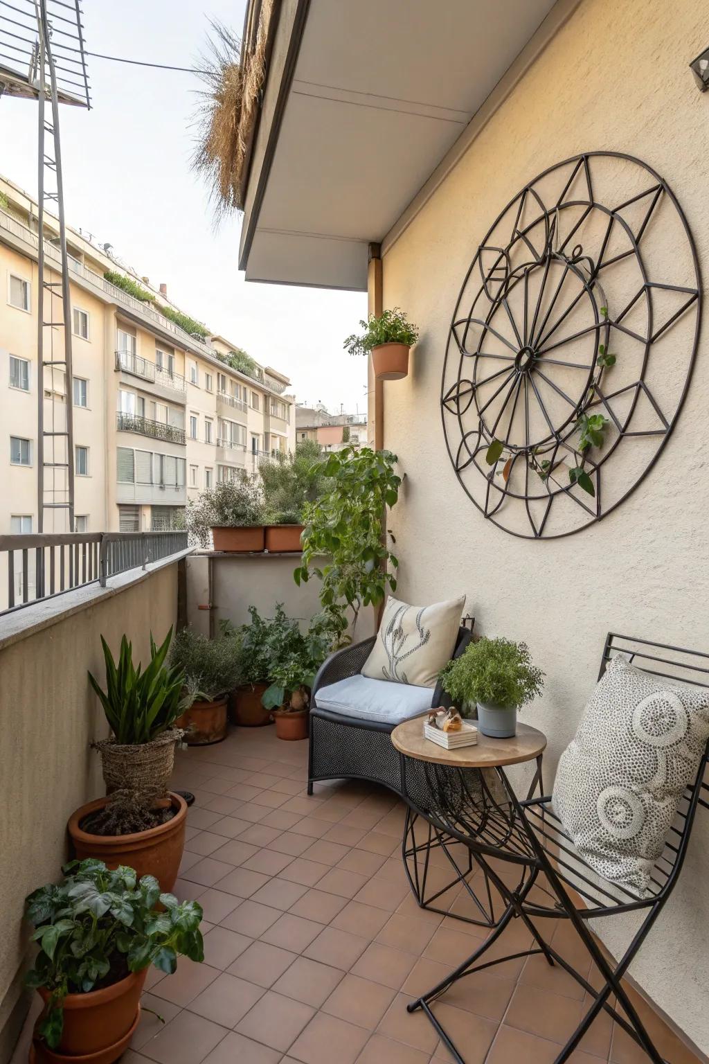 An exterior art piece injects artistic panache.