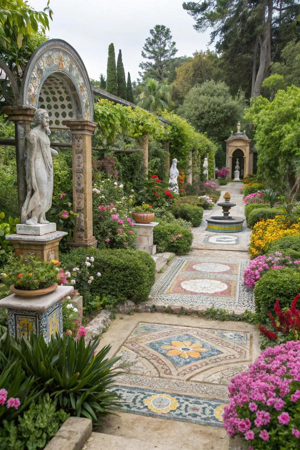 Artistic touches adding personality to the garden.
