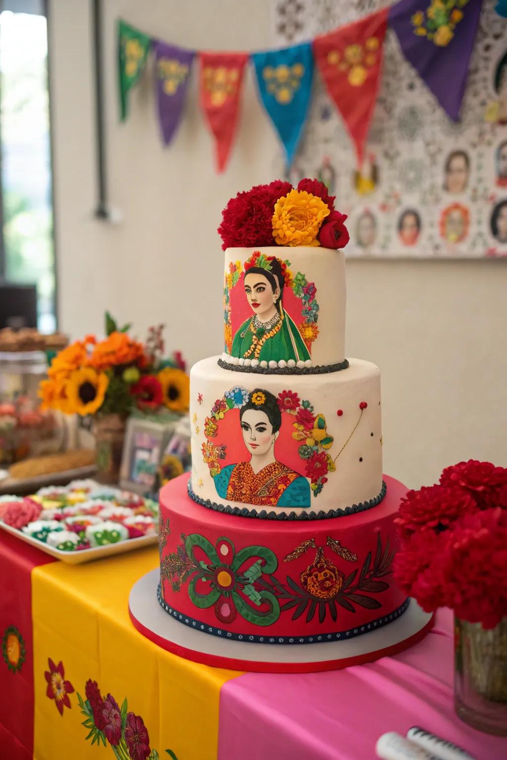 A floral Mexican artistry cake captures the vibrant essence of her famous style.