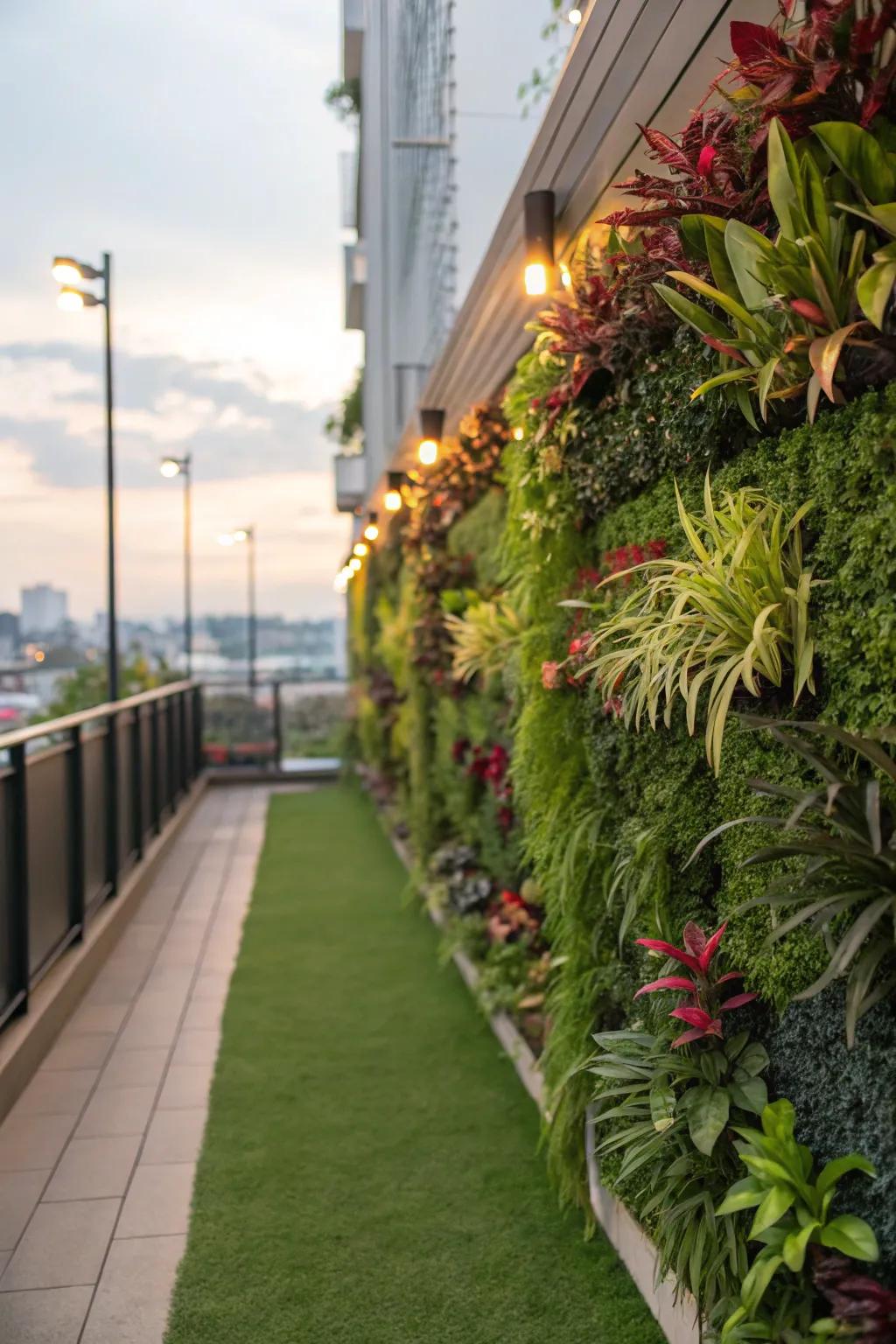 Maximize greenery in small spaces with a synthetic vertical garden.