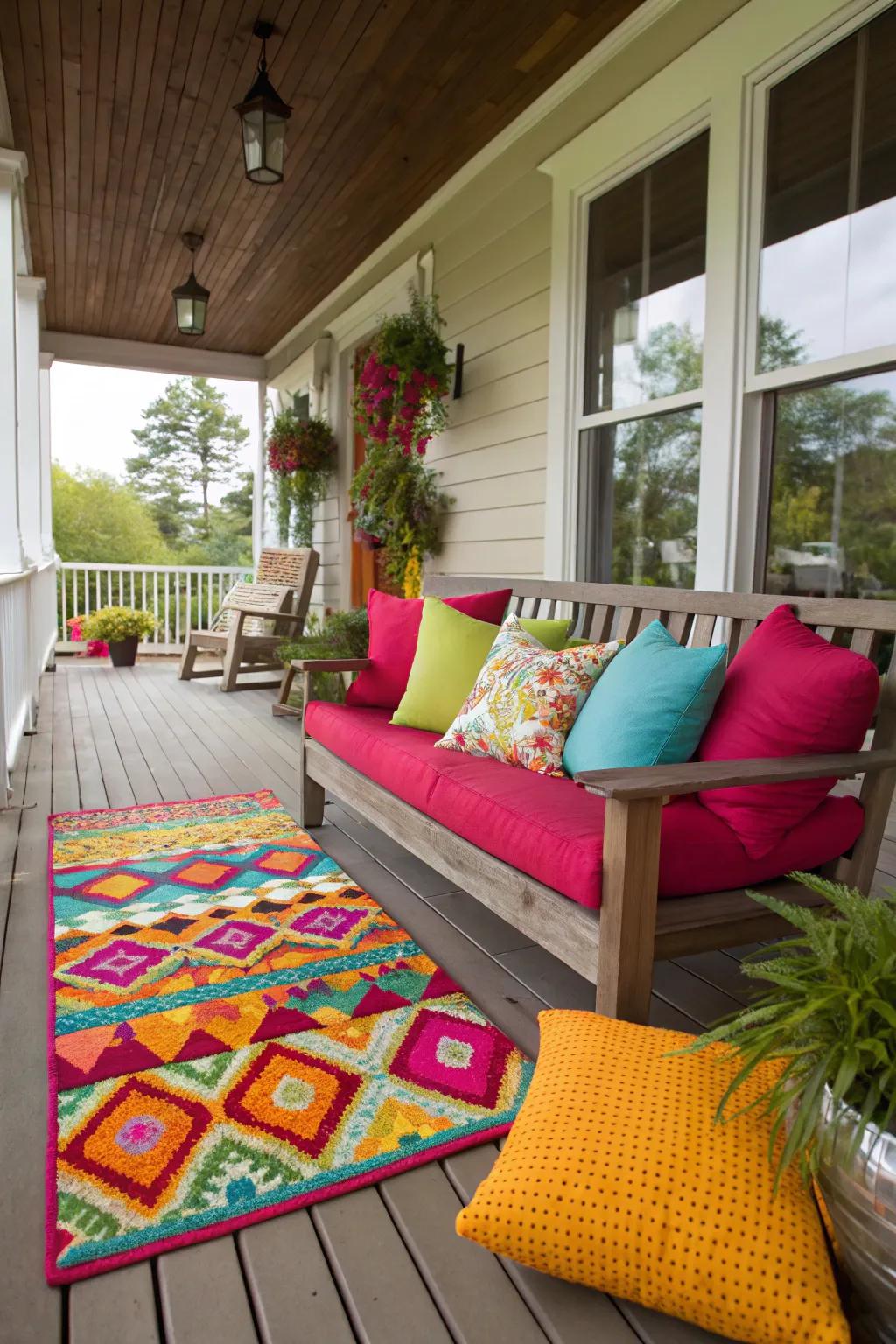 Brighten your porch using striking hue features and shades.