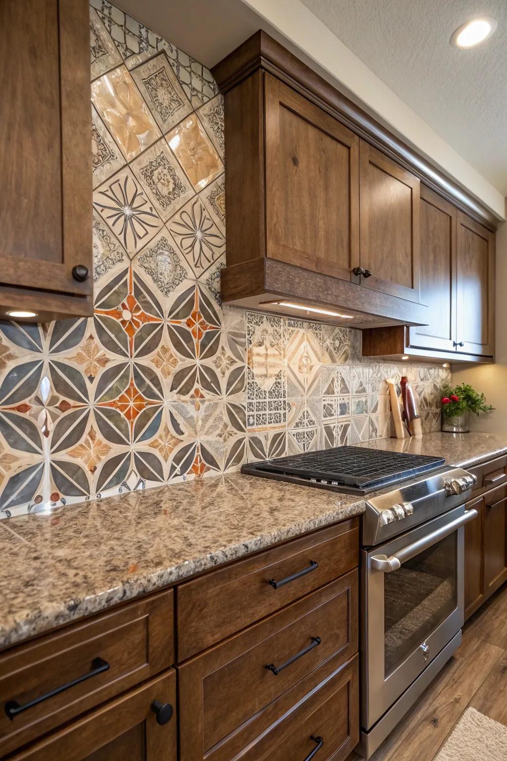 Shape bricks add a contemporary flair to mystic earth stone.
