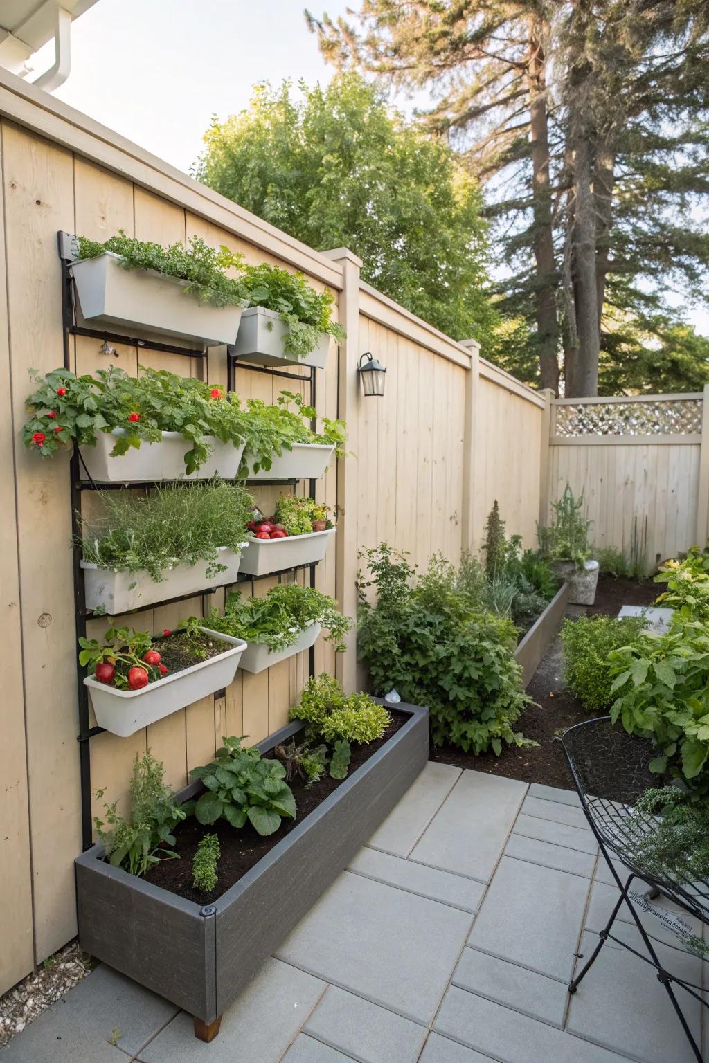 Edible wall planters optimize vertical dimension.
