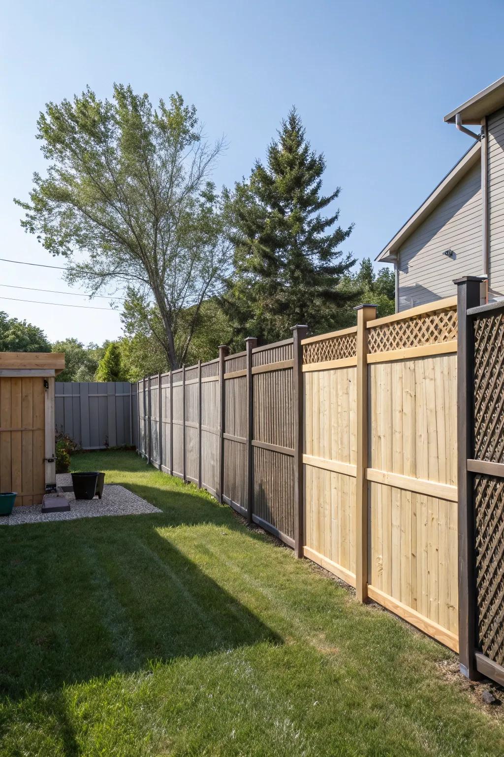 Tiered fencing adds depth and dynamic design to the backyard.