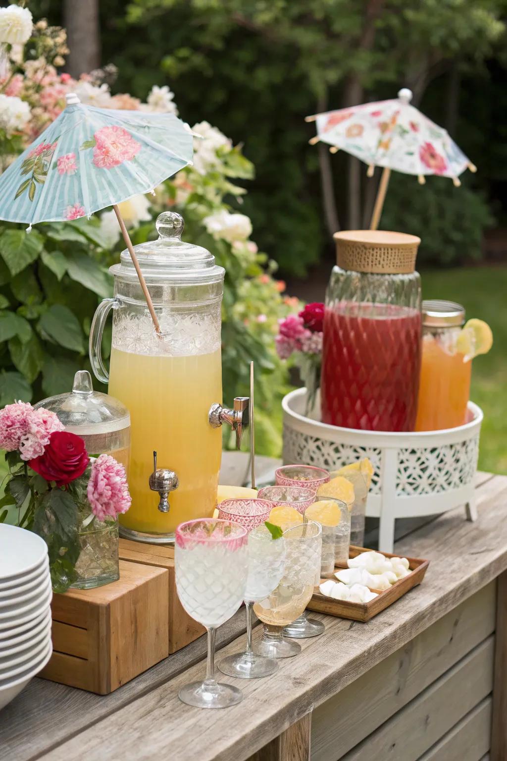 Styled drink stations become interactive hubs for guests.
