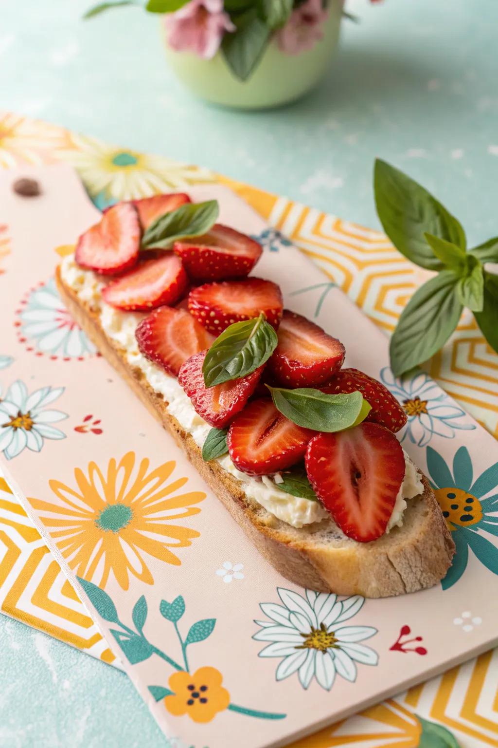Strawberries and basil create a refreshing baguette combination.