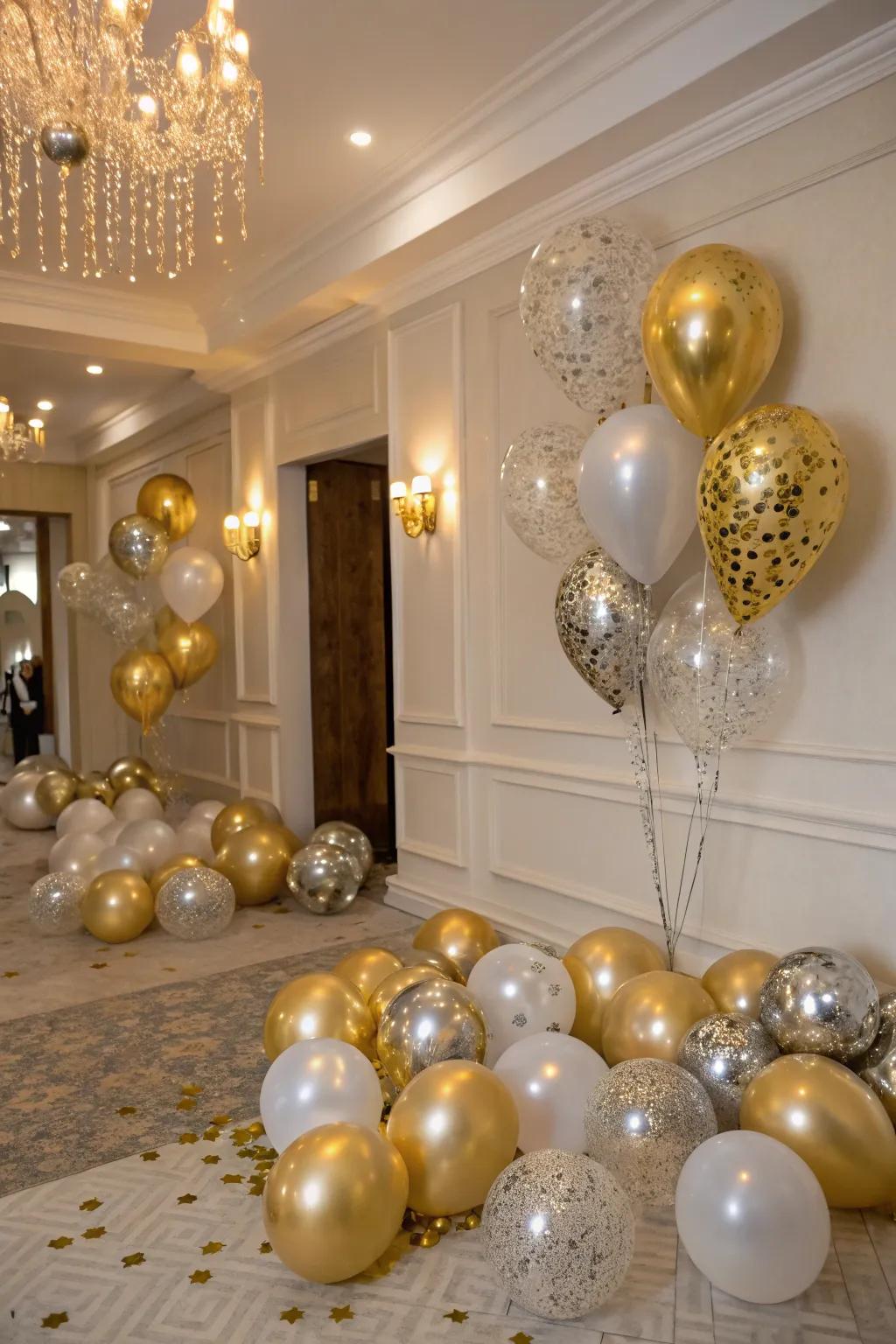 Metallic balloons infuse a sense of glamour and sophistication.