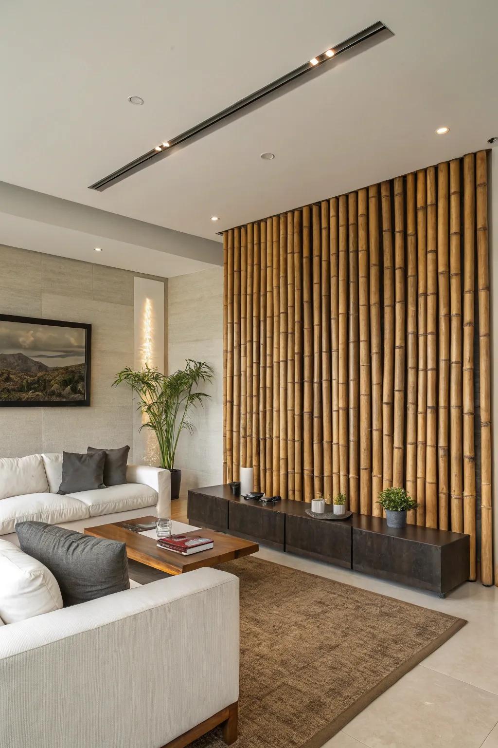 Bamboo wall art in a modern living room