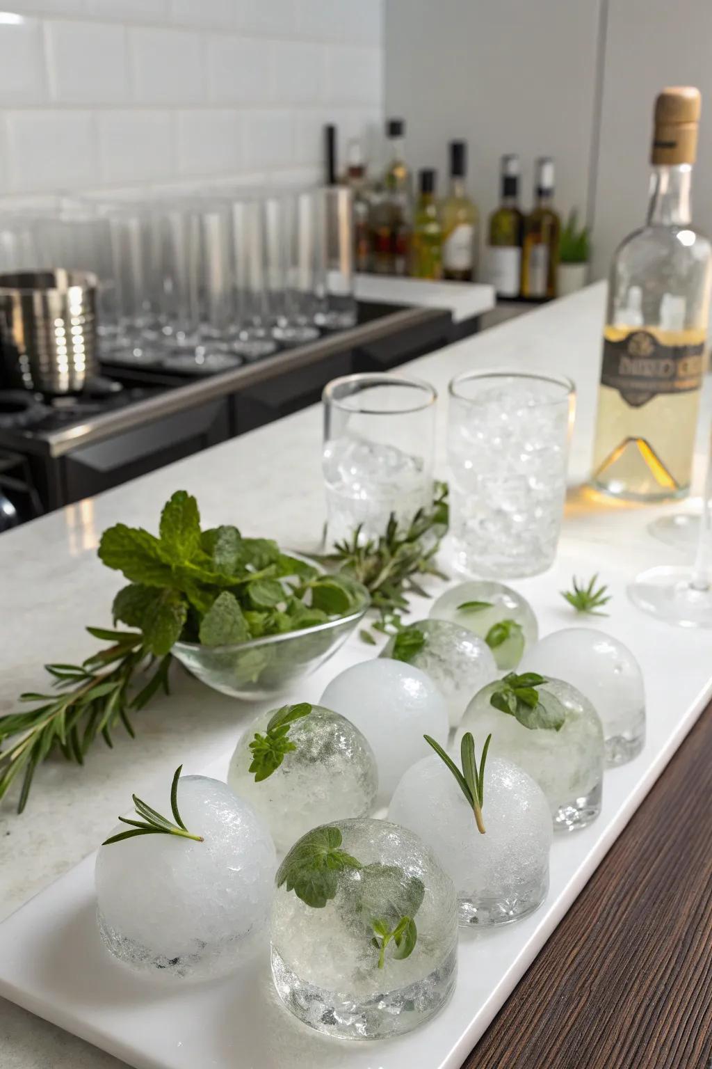 Unique frozen water forms contribute a whimsical touch to your beverages.