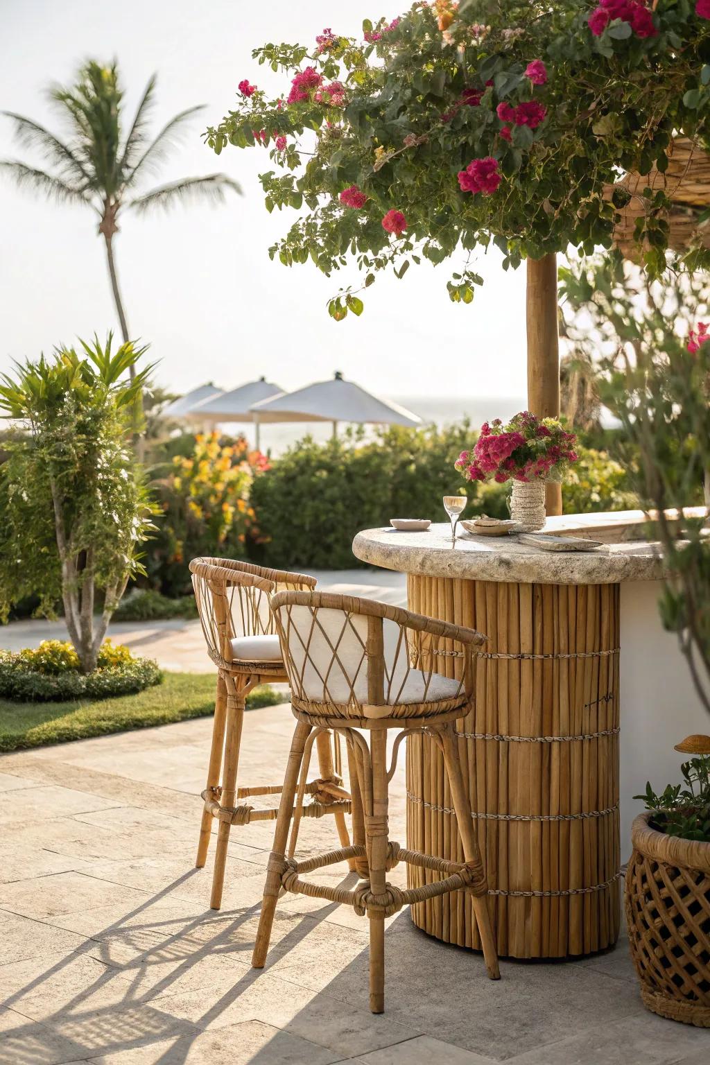 Tropical bar table creating a holiday mood.
