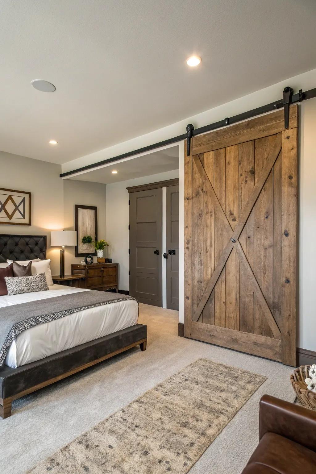 A balanced mix of modern and country features in a stylish bedroom.