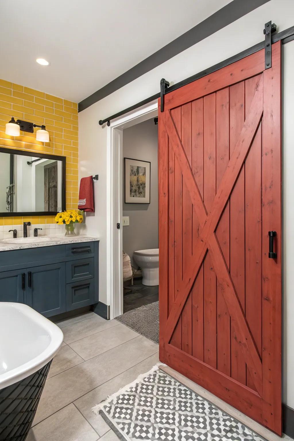 Contrasting shades render the barn door a standout feature.