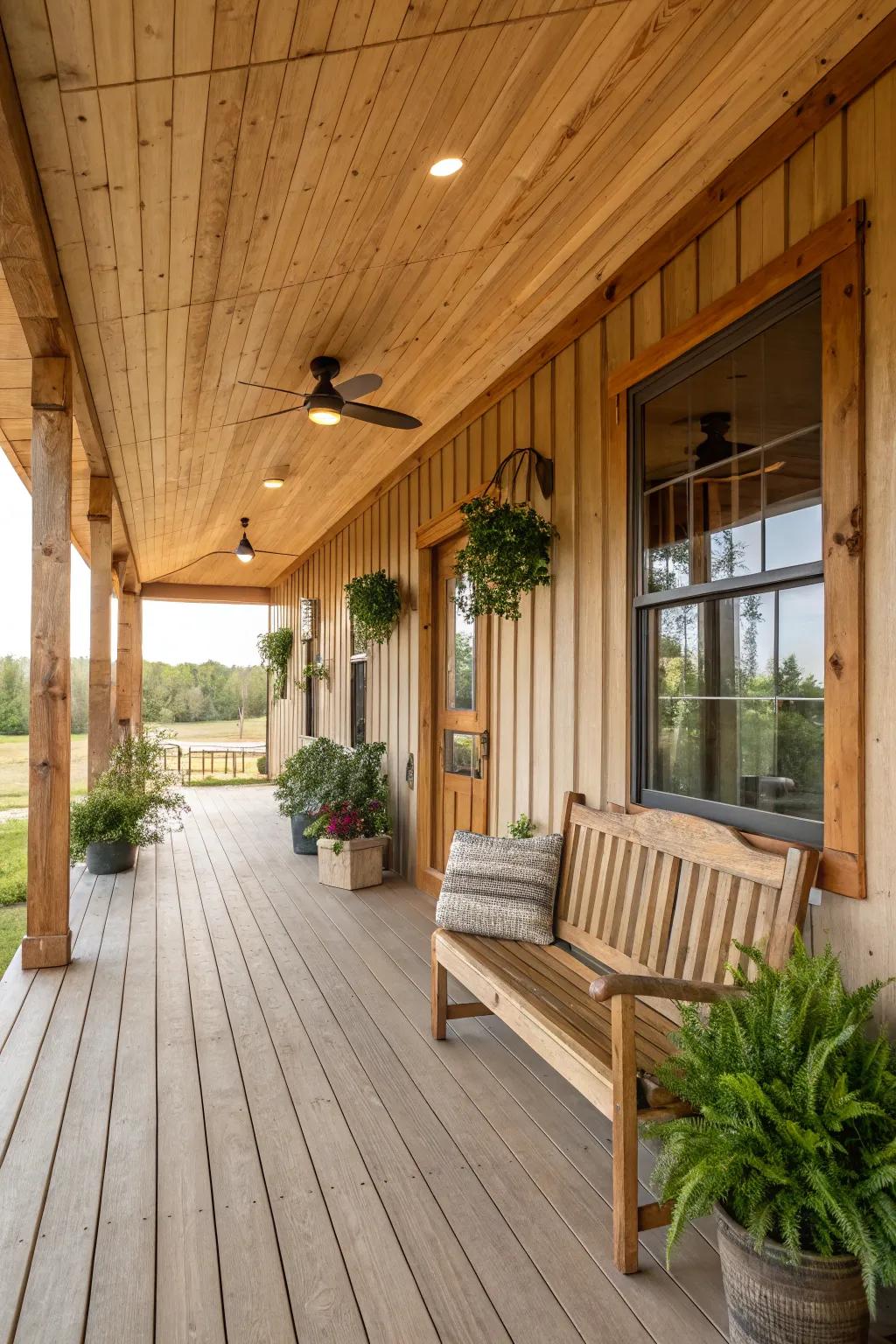 Natural timber accents add warmth and texture to your veranda.