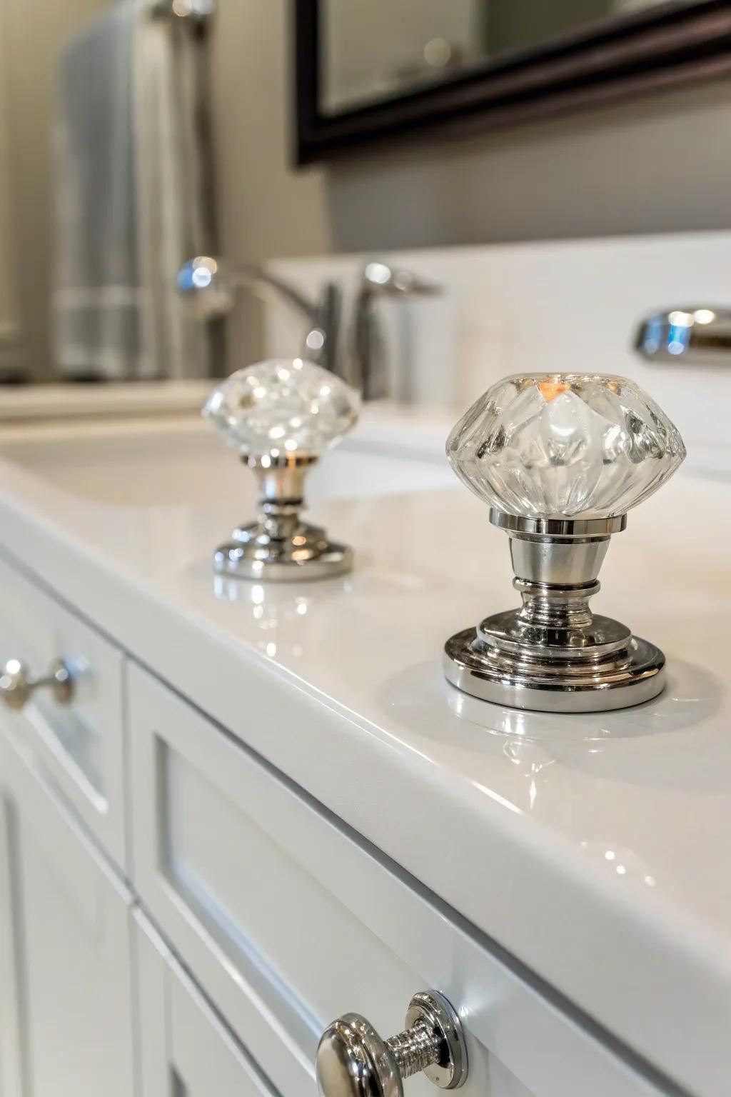 Clear knobs add elegance with a modern touch.