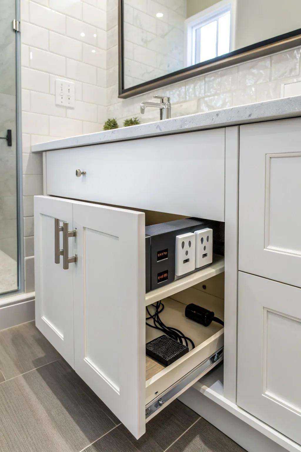 Hidden power outlets keep counters clutter-reduced.