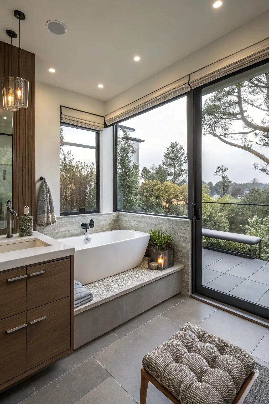 Seating built in adds comfort and utility to your bathroom.