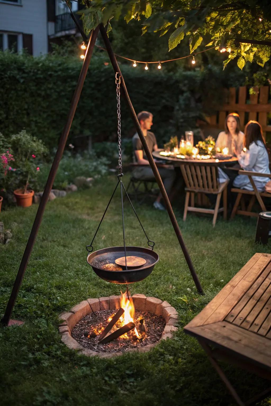 Distinct hanging barbecue for a playful outdoor setting.