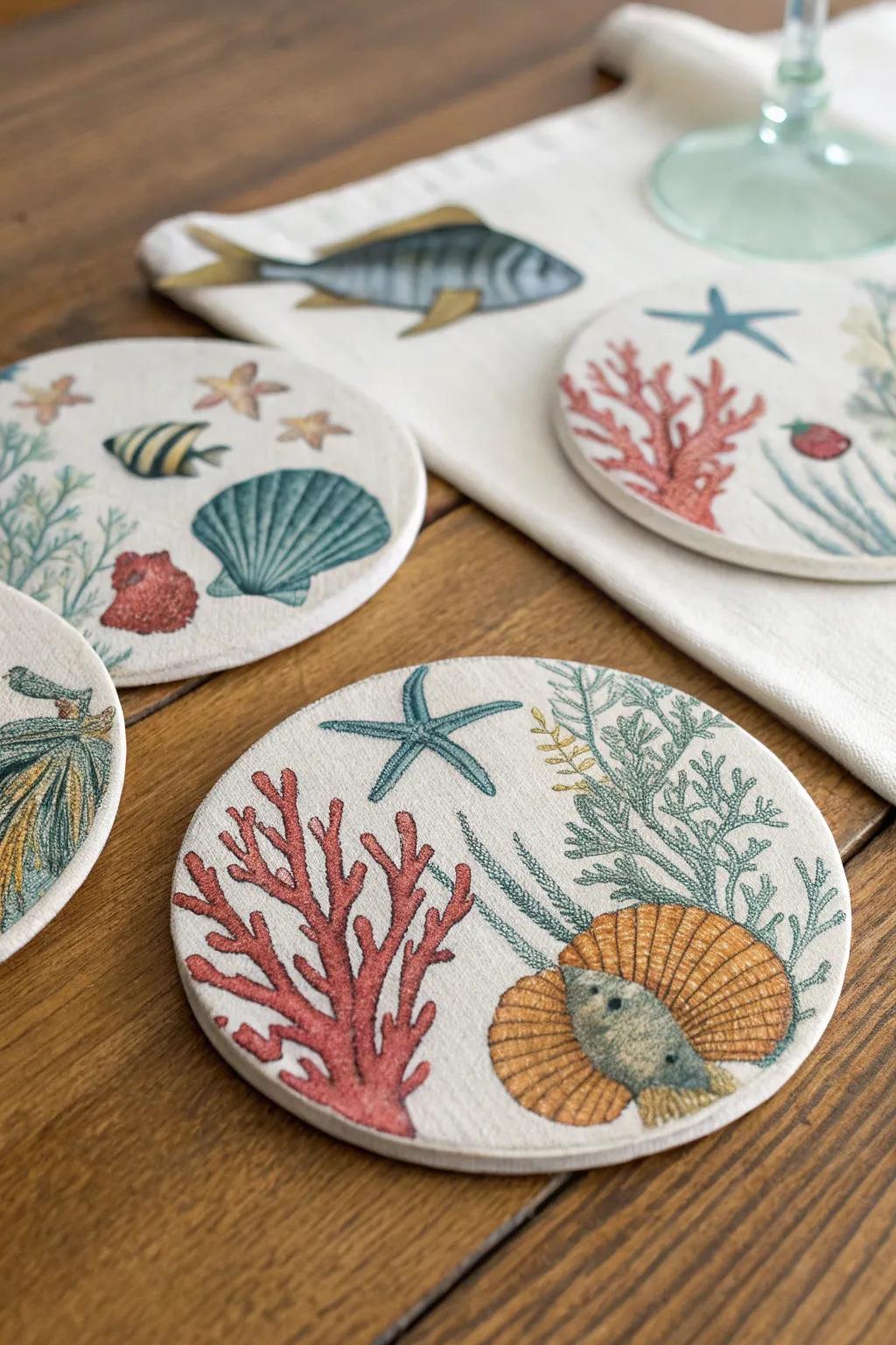 Aquatic drink mats bring a touch of the sea to any setting.