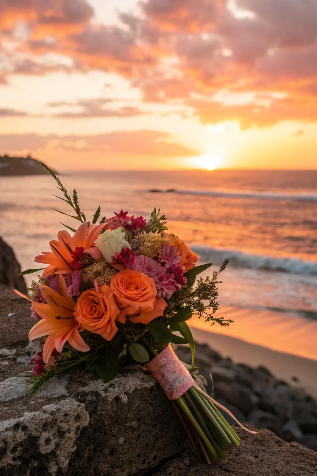A posy with sunset colors reflecting the evening beach ambiance.