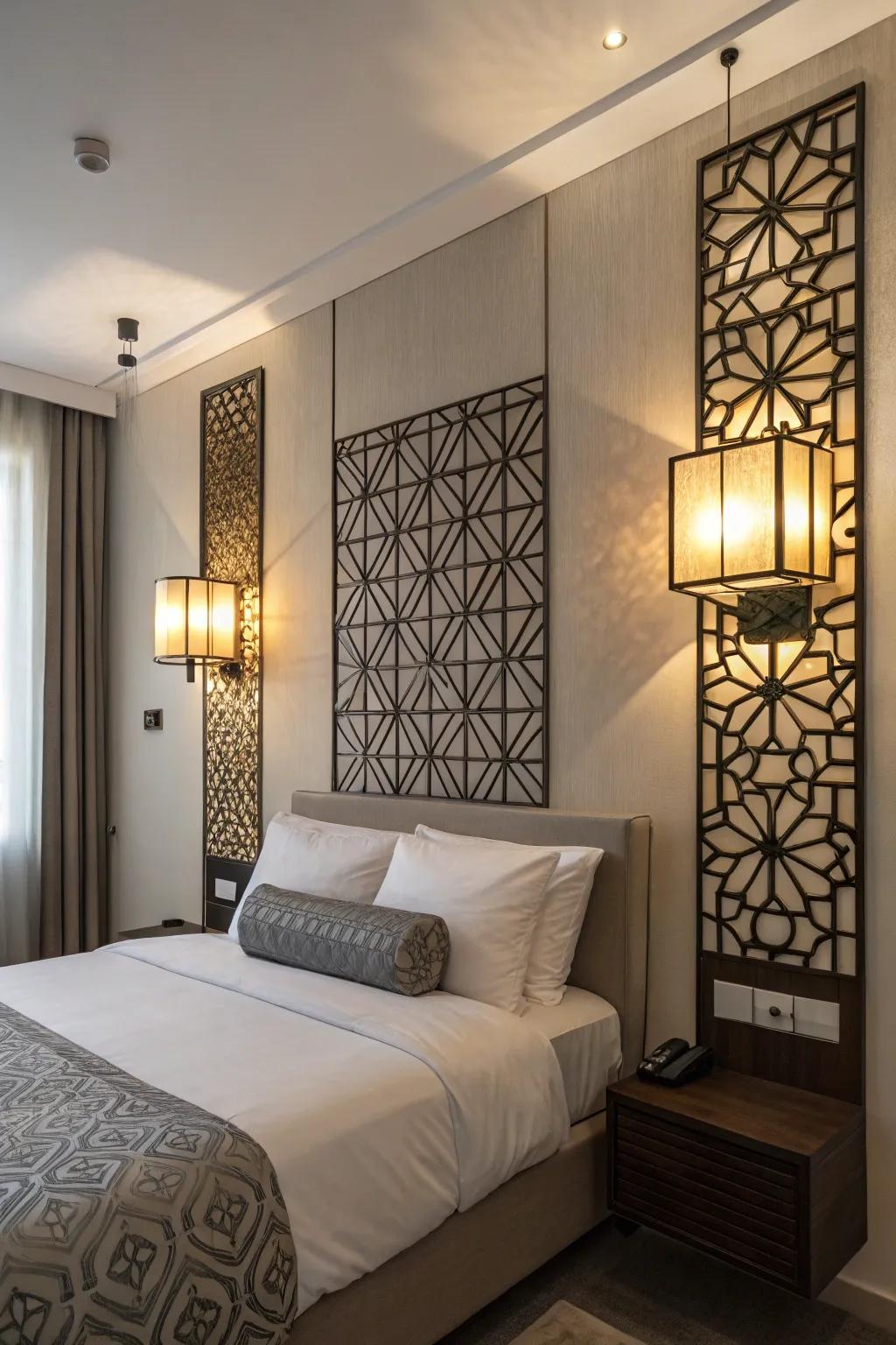 Geometric lights function as stylish declaration pieces.