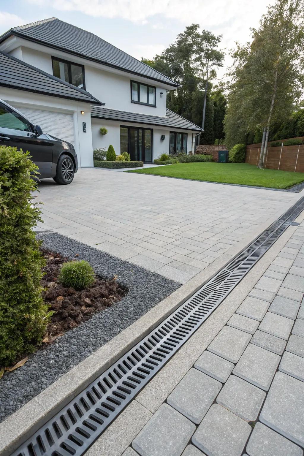 A path showcasing a smart water-flow system for efficient water management.